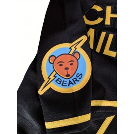 Boys's #3 Black Baseball Jersey with Embroidered Lettering - V-Neck, Button-Up, Polyester - Perfect for Sports & Casual Wear