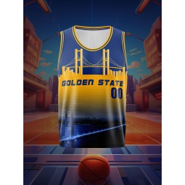 Custom Kids Basketball Jersey, Polyester 100% Knit Fabric, Breathable & Washable, Color Block All Over Print, Sleeveless Sports Vest for Boys & Girls, Casual & Training Wear, Outdoor Sports & Leisure, Spring/Summer/Fall - Loose Fit