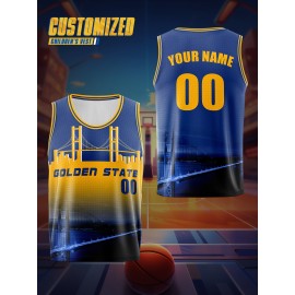 Custom Kids Basketball Jersey, Polyester 100% Knit Fabric, Breathable & Washable, Color Block All Over Print, Sleeveless Sports Vest for Boys & Girls, Casual & Training Wear, Outdoor Sports & Leisure, Spring/Summer/Fall - Loose Fit