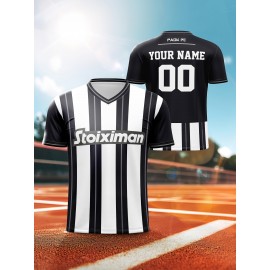 Customizable V-Neck Youngsters's Soccer Shirt - Comfortable Fit, Sports Leisure Outdoor Running Top with Personalized Name and Number