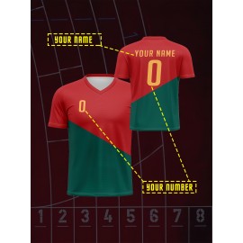 1pc Customizable V-Neck Soccer Jersey for Kids - 100% Polyester Knit Fabric, All-Season Sports Top with Personalized Name & Number, Medium Stretch, for Boys & Girls, Ideal for Training, Casual Wear & Outdoor Activities