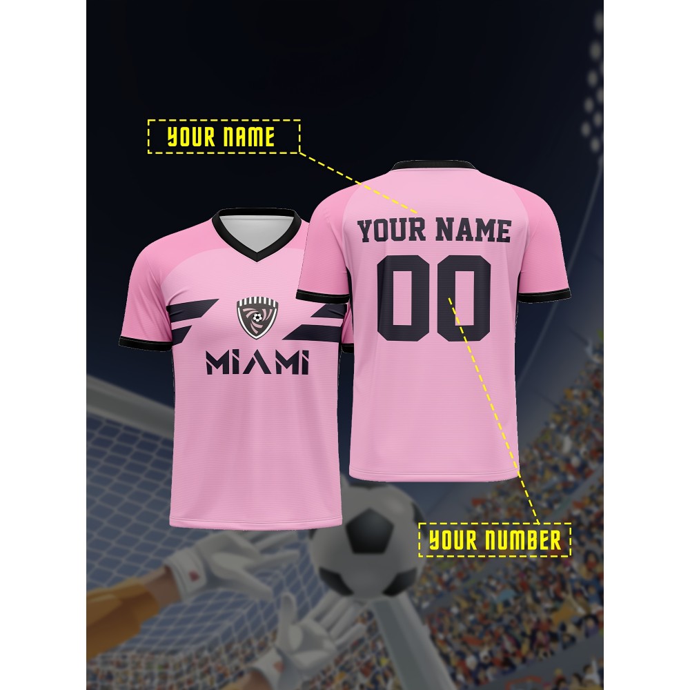 1pc Customizable Soccer Jersey for Kids - Personalized Name & Number, V-Neck, Knit Polyester, All-Season Sports & Casual Wear, Preppy Street Style, Medium Stretch, for Boys & Girls, Beach & Party Top