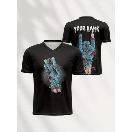 Customizable V-Neck T-Shirt for Teens & Kids, Polyester 100%, All Over Print, Casual Sports Style, Medium Stretch, Ideal for Beach, Parties, Festive Occasions, Spring/Summer/Fall - Knit Fabric