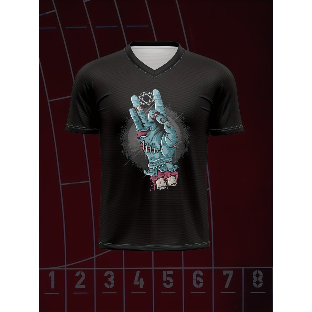 Customizable V-Neck T-Shirt for Teens & Kids, Polyester 100%, All Over Print, Casual Sports Style, Medium Stretch, Ideal for Beach, Parties, Festive Occasions, Spring/Summer/Fall - Knit Fabric