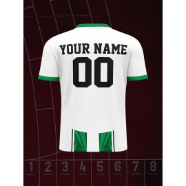Customizable Kids Soccer Jersey with V-Neck, Polyester Sports Shirt, Medium Stretch Knit Fabric, All-Over Print, Regular Fit, with Name and Number, for Boys and Girls, Casual, Running, Training, Football, Spring/Summer/Fall, Ages 12 and Under