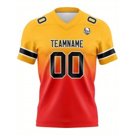 Customizable Women'S Football Jersey - Personalized Name, Number & Logo, Comfort Fit for Sports, Training & Casual Wear, Summer V-Neck T-Shirt with Bold Yellow & Red Design, Football Jersey, Nonelastic Fabric