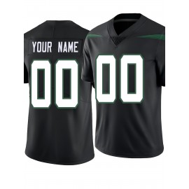 Women'S Plus Size Football Shirt - Personalized Name & Number, Breathable Soft Fabric, V-Neck Short Sleeve for Sports & Outdoor Activities, Black with Green Accents, Customizable Football Shirt, PLUS SIZE