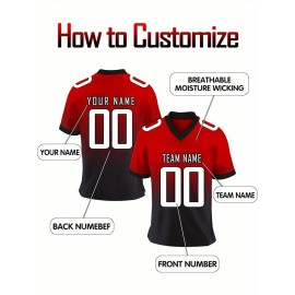 Customizable Women'S Football Jersey - Personalized Name & Team Number, V-Neck Sports Shirt with Red/White Stripe Design, Breathable Summer Casual & Team Uniform, Perfect Fan Gift for Soccer Fans, Football Jersey, Comfortable Fit