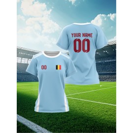 Customizable Plus Size Soccer Jersey - Personalized Name & Number, Red with Black Sleeves, Breathable Athletic Shirt for Team Sports & Outdoor Activities, Soccer Accessories, Team Sports Apparel, Dynamic Graphic Design, Durable Fabric Shirt