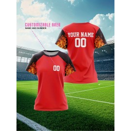 Customizable Plus Size Soccer Jersey - Personalized Name & Number, Red with Black Sleeves, Breathable Athletic Shirt for Team Sports & Outdoor Activities, Soccer Accessories, Team Sports Apparel, Dynamic Graphic Design, Durable Fabric Shirt