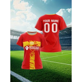 Customizable Women'S Plus Size Football Jersey - Personalized Name & Number, Lightweight Breathable Fabric, Vibrant Soccer Stadium Design for Outdoor Sports & Casual Wear, Soccer Jersey, PLUS SIZE