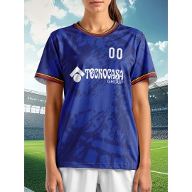 Customizable Women'S Plus Size Football Jersey - Personalized Name & Number, Lightweight Breathable Fabric, Vibrant Soccer Stadium Design for Outdoor Sports & Casual Wear, Soccer Jersey, PLUS SIZE