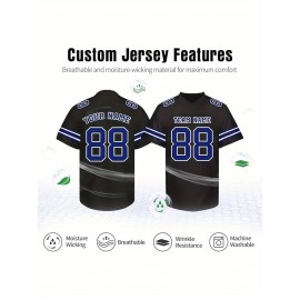 Customizable Football Jersey - Personalized Name & Number, V-Neck, Short Sleeve, Breathable Summer Fabric, Team Colors with Striped Collar - Perfect Gift for Fans, Custom Football Jersey, Fan Apparel, Durable Sportswear