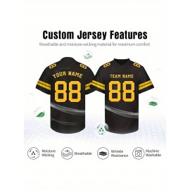 Customizable Football Jersey - Personalized Name & Number, V-Neck, Short Sleeve, Breathable Summer Fabric, Team Colors with Striped Collar - Perfect Gift for Fans, Custom Football Jersey, Fan Apparel, Durable Sportswear