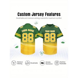 Customizable Football Jersey - Personalized Name & Number, V-Neck, Short Sleeve, Breathable Summer Fabric, Team Colors with Striped Collar - Perfect Gift for Fans, Custom Football Jersey, Fan Apparel, Durable Sportswear