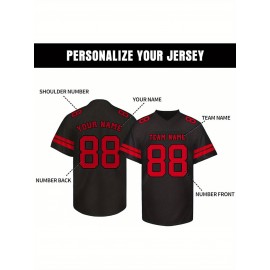 Customizable Football Jersey - Personalized Name & Number, V-Neck, Short Sleeve, Breathable Summer Fabric, Team Colors with Striped Collar - Perfect Gift for Fans, Custom Football Jersey, Fan Apparel, Durable Sportswear