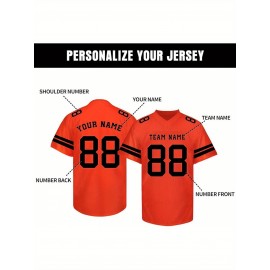 Customizable Football Jersey - Personalized Name & Number, V-Neck, Short Sleeve, Breathable Summer Fabric, Team Colors with Striped Collar - Perfect Gift for Fans, Custom Football Jersey, Fan Apparel, Durable Sportswear
