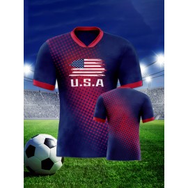 Women's Large Size Professional Sports Fabric Creative Pattern Print USA Home Soccer Jersey T-shirt, Soccer Jersey Flag Uniforms Shirts Breathable And Lightweight, Moisture-Wicking, As Gifts For Sports Fans