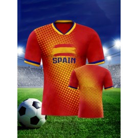 Women's Large Size Professional Sports Fabric Creative Pattern Print Spain Home Soccer Jersey T-shirt, Soccer Jersey Flag Uniforms Shirts Breathable And Lightweight, Moisture-Wicking, As Gifts For Sports Fans