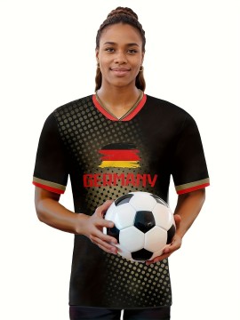 Women's Large Size Professional Sports Fabric Creative Pattern Print Germany Home Soccer Jersey T-shirt, Soccer Jersey Flag Uniforms Shirts Breathable And Lightweight, Moisture-Wicking, As Gifts For Sports Fans
