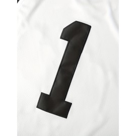 All Stitched 1 White Basketball Jersey, Breathable, Sleeveless, Embroidered Uniform Shirt For Men, Perfect For Sports & Outdoor Activities