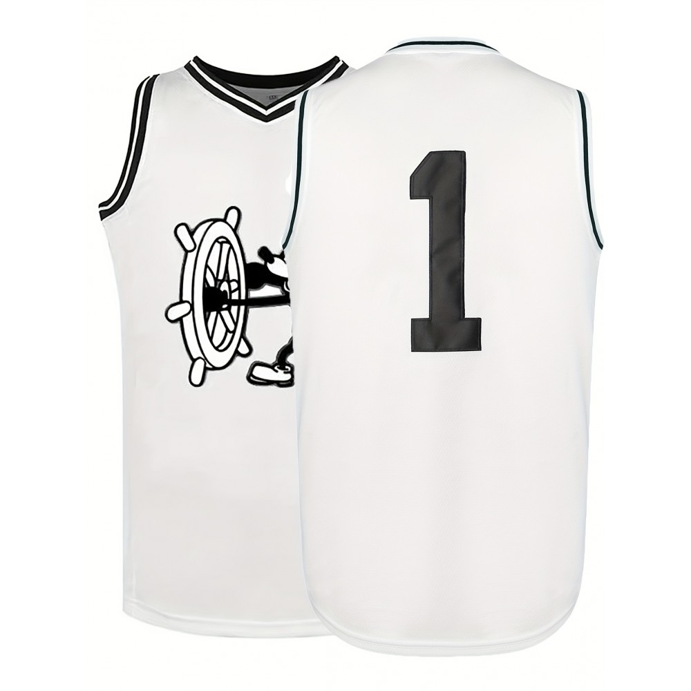 All Stitched 1 White Basketball Jersey, Breathable, Sleeveless, Embroidered Uniform Shirt For Men, Perfect For Sports & Outdoor Activities