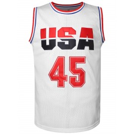 All Stitched 45 White Basketball Jersey, Breathable, Sleeveless, Embroidered Uniform Shirt For Men, Perfect For Sports & Outdoor Activities