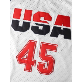 All Stitched 45 White Basketball Jersey, Breathable, Sleeveless, Embroidered Uniform Shirt For Men, Perfect For Sports & Outdoor Activities