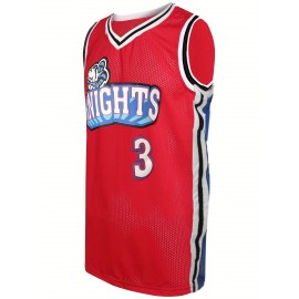 Men's #3 Red Embroidered Basketball Jersey - Breathable Sleeveless Sports Shirt with 