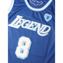 Embroidered Basketball Jersey for Men - #8-24 Breathable Polyester Knit Fabric, V-neck Sleeveless Sports Top, Loose Fit for All Seasons, Festive & Casual Outdoor Wear