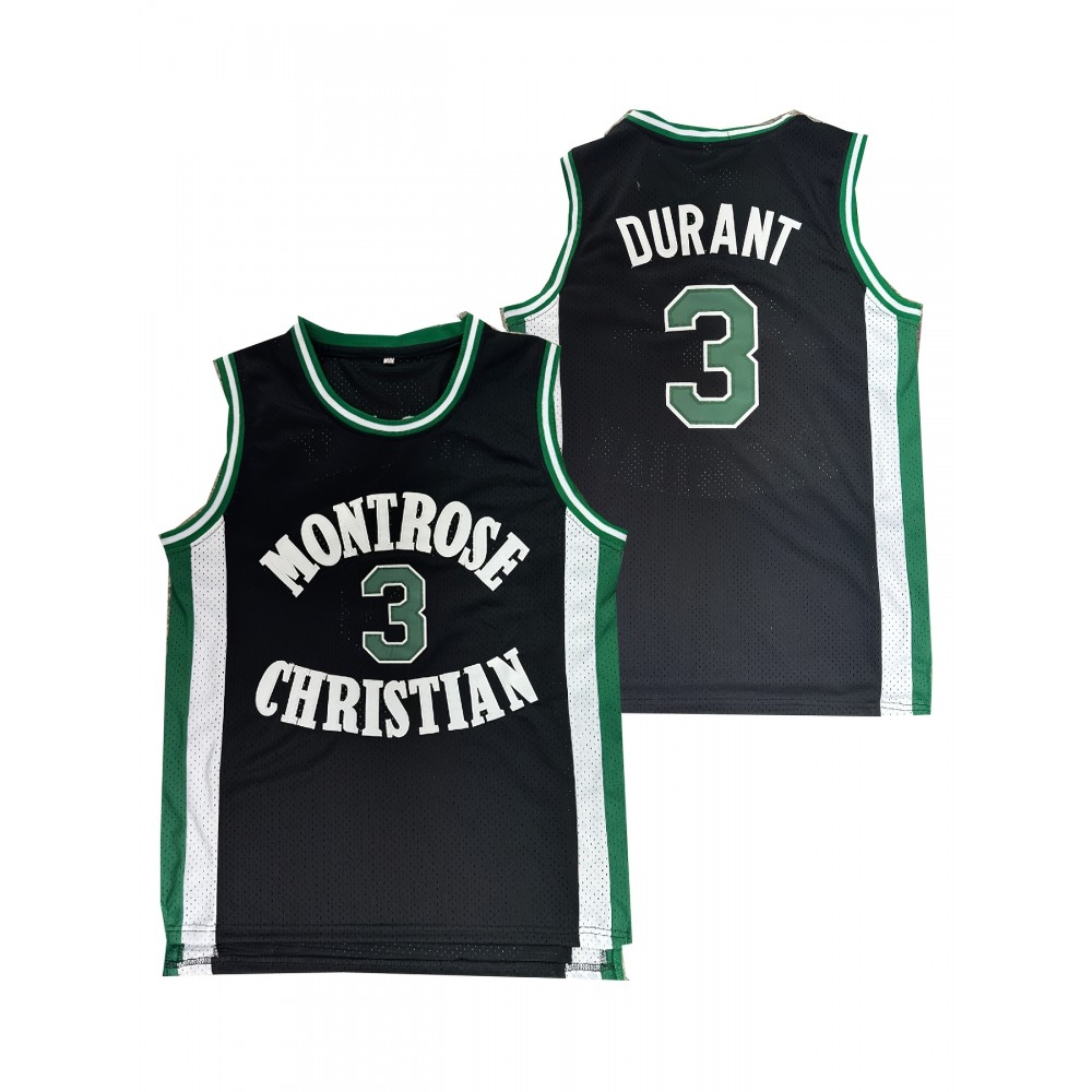 1pc Men'S #3 Montrose Christian Basketball Jersey - Embroidered Name & Number, V-Neck, Slight Stretch Polyester, Sports & Party Wear, Loose Fit, Four Seasons, Adult - Black