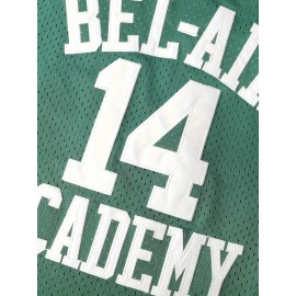 Men's #14 Green Basketball Jersey with Embroidered Name & Number, V-Neck Sleeveless Athletic Uniform for Team Sports & Parties, Polyester, Loose Fit, Sizes S-3XL
