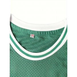 Men's #14 Green Basketball Jersey with Embroidered Name & Number, V-Neck Sleeveless Athletic Uniform for Team Sports & Parties, Polyester, Loose Fit, Sizes S-3XL