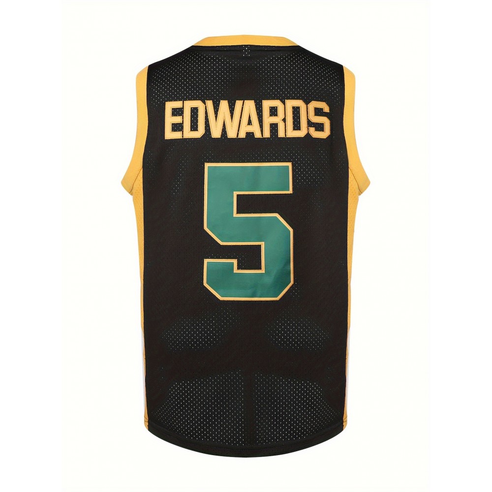 Men'S Embroidered #5 Black Basketball Jersey, Polyester V-Neck Sports Jersey with Slight Stretch, Loose Fit, for Adult Men, Four Seasons & Parties