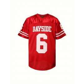 1pc Men'S Red Polyester American Football Jersey - V-Neck Sports Sweatshirt with Embroidered Lettering & Number, Slight Stretch Knit Fabric, Loose Fit for Team Sports, Parties & Casual Wear