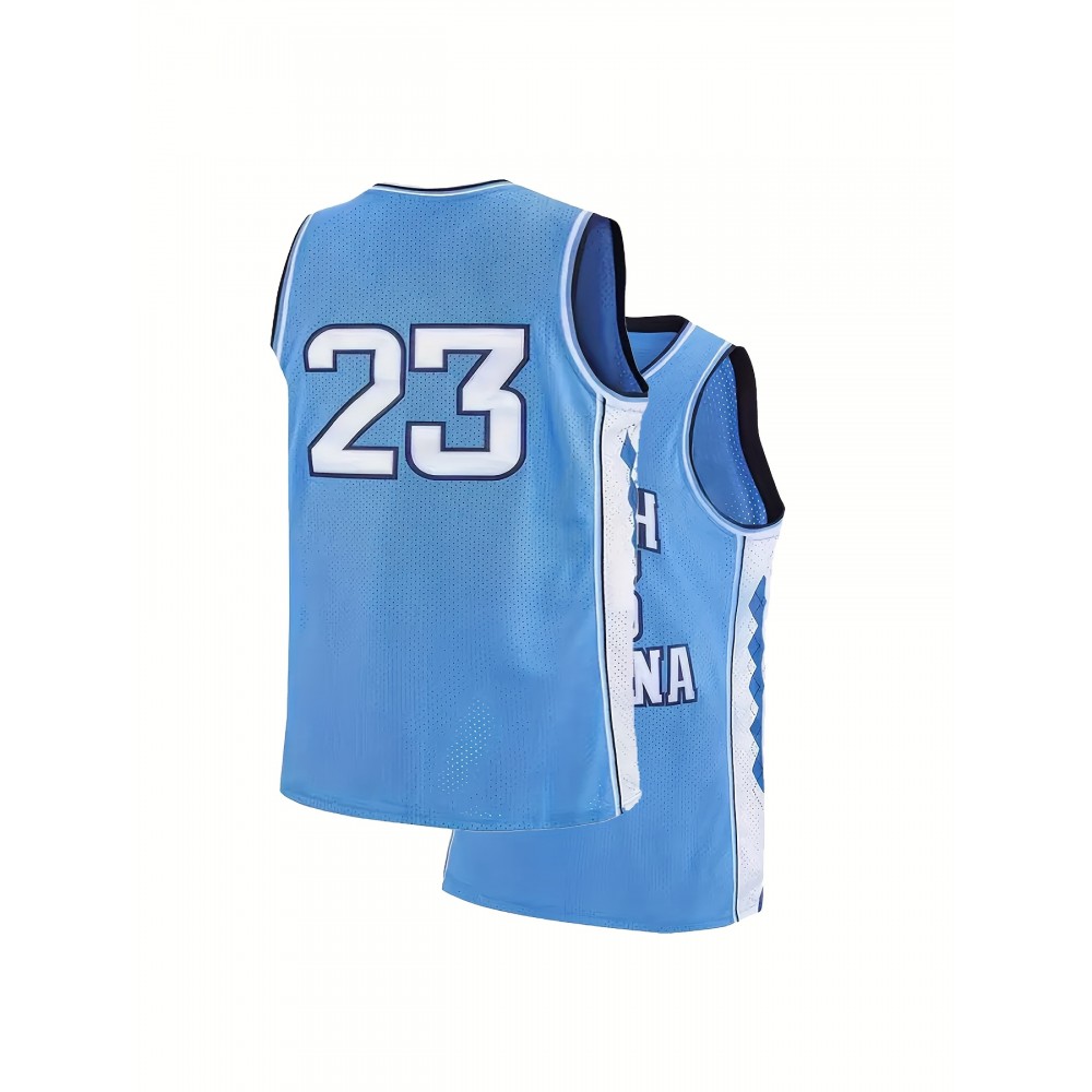 Men's #23 Blue Basketball Jersey with Embroidered Name & Number - V-Neck Loose Fit Sportswear for Team Sports, Parties, Halloween - Machine Washable & Dry Cleanable (Sizes S-3XL)