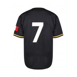 Men's #7 Mexico Baseball Jersey - V-Neck, Embroidered Name & Number, Loose Fit, Polyester, Black with Colorful Stripes, Perfect for Sports, Parties & Casual Wear