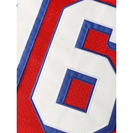 Men's #16 Red American Football Jersey - V-Neck, Name & Number, Polyester, Loose Fit for Sports, Parties & Team Activities