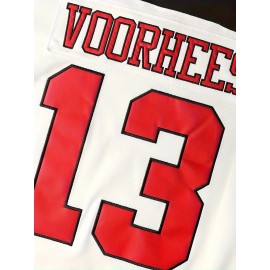Men's #13 Voorhees Embroidered Hockey Jersey - Black & White, Polyester, V-Neck Captain's Sweatshirt with 