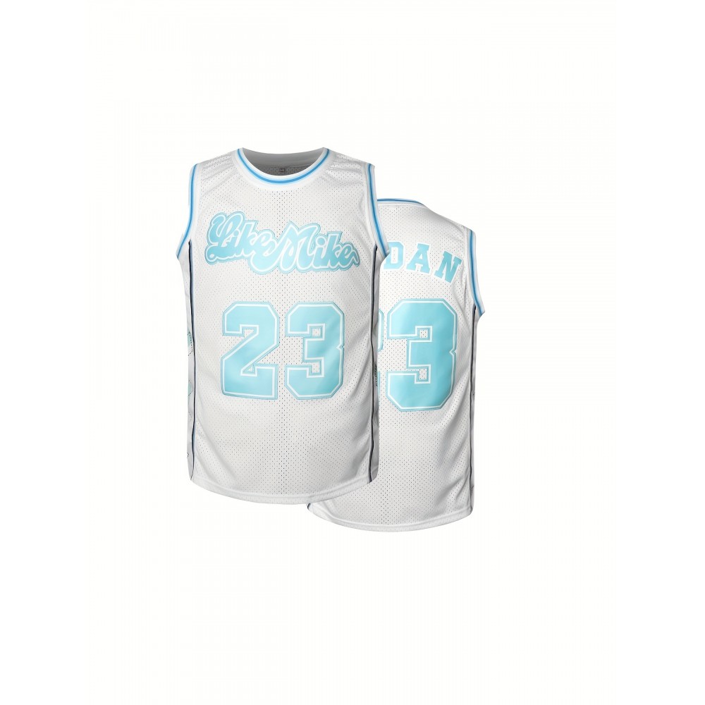 Men's #23 White Basketball Jersey with Embroidered Name and Number, Polyester, V-Neck, Machine Washable, Sizes S-3XL, Ball Clothes