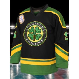 Men's #3 Embroidered Hockey Jersey - V-Neck, Long Sleeve, Color Block Design in White, Green & Black - Perfect for Sports & Casual Wear