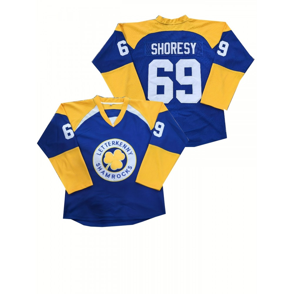 1pc Men'S Letterkenny Shamrocks Ice Hockey Jersey - Polyester Sports Sweatshirt with Embroidered Letter & Number, V-Neck, Loose Fit, Knit Fabric, Slight Stretch, Four Seasons - Adult Size