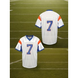 Men's Color-Blocked Fashion Rugby Jersey #7 Embroidered Short Sleeve V-Neck Loose Track Shirt, Men's Summer Breathable Rugby Shirt, Party Wear