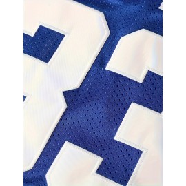 Men's #33 Vintage Embroidered Football Jersey, Blue V-Neck Training Shirt with 