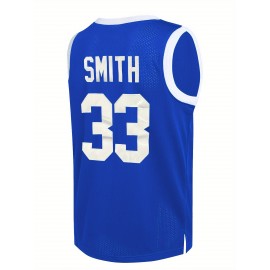 Men'S Blue Basketball Jersey, #33, Breathable Polyester, Sleeveless, V-Neck, Embroidered, Loose Fit, Sports & Outdoor Wear, Perfect for Team Sports, Casual, Holiday, Party, Vacation
