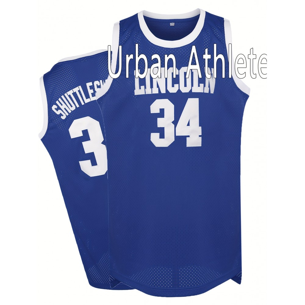 Men's #34 Basketball Jersey - Breathable Sleeveless Embroidered Uniform, Loose Fit for Sports & Outdoor Activities, Machine Washable, All-Season Comfort (Blue/White/Red), Basketball Gear, Team Apparel, Sporty Look, Durable Sportswear
