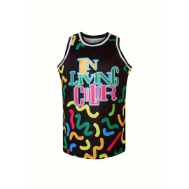 Men's Retro 90's Embroidered Basketball Jersey - Breathable Polyester, Round Neck Tank Top for Sports & Casual Wear, Sizes S-3XL, Vibrant Colors, Perfect for Christmas, Beach Parties & Outdoor Activities
