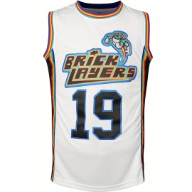 All Stitched 19 White Basketball Jersey, Breathable, Sleeveless, Embroidered Uniform Shirt for Men, Perfect for Sports & Outdoor Activities