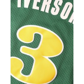 1pc Men'S Breathable Polyester Basketball Jersey - Embroidered #3 & Word Design, Crew Neck, Loose Fit, Knit Fabric, Slight Stretch, for Sports, Casual & Festive Occasions, Four Seasons