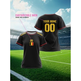 Customizable Plus Size Soccer Jersey - Personalized Name & Number, Red with Black Sleeves, Breathable Athletic Shirt for Team Sports & Outdoor Activities, Soccer Accessories, Team Sports Apparel, Dynamic Graphic Design, Durable Fabric Shirt